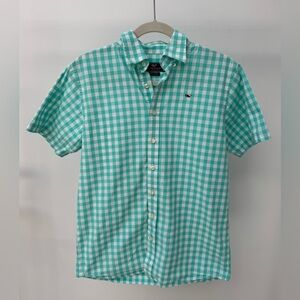 Vineyard Vines Mint Green Gingham Short-Sleeve Whale Shirt, Boys Size L
